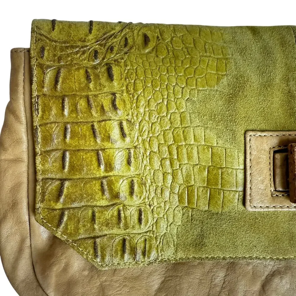 L.A.M.B. Embossed Leather Suede Clutch Bag Yellow Tan Lime Green Y2K